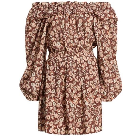 THE WESTSIDE Layla Off Shoulder Mini Dress in Brown Multi NWT Size Medium - Picture 1 of 11